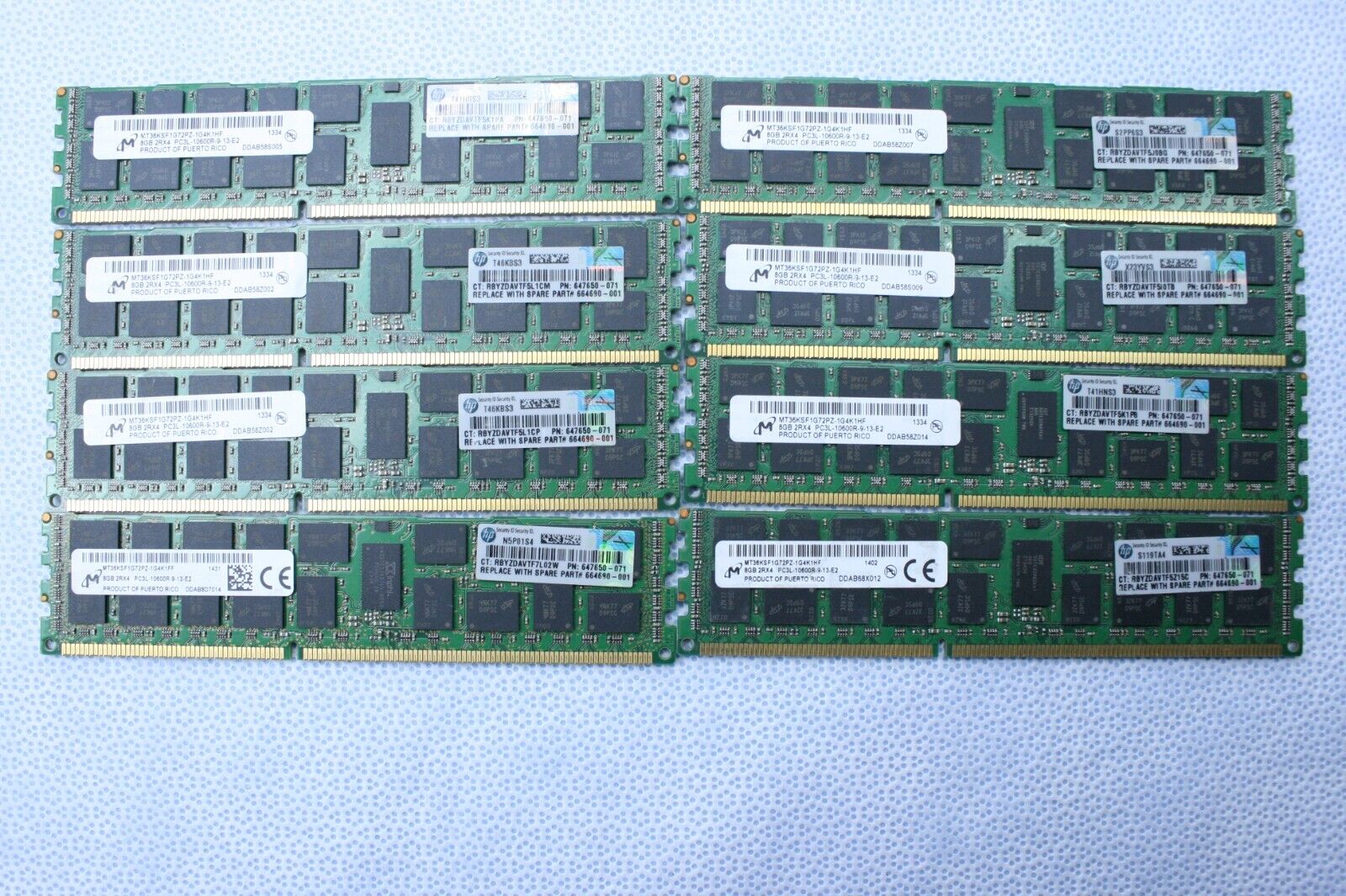 HP 64GB (8X8GB) PC3L-10600R DDR3-1333MHZ ECC REG MEMORY 647650-071            T7