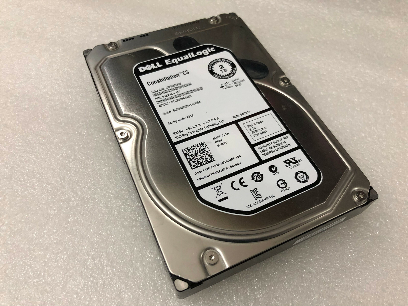 Hard drive HDD for DELL Equallogic 2TB SAS 3.5 7.2K PS6100E 0FY4Y0 9JX248-157 