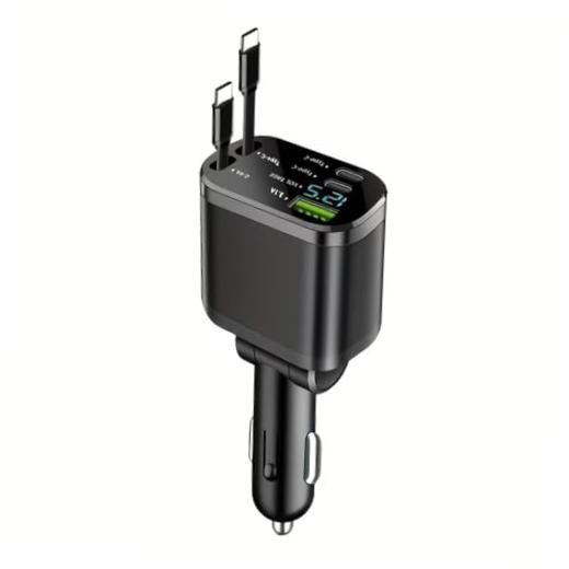 120W Fast Retractable Car Charger with 2 USB Type-C Cables - Large Fold-5 ports