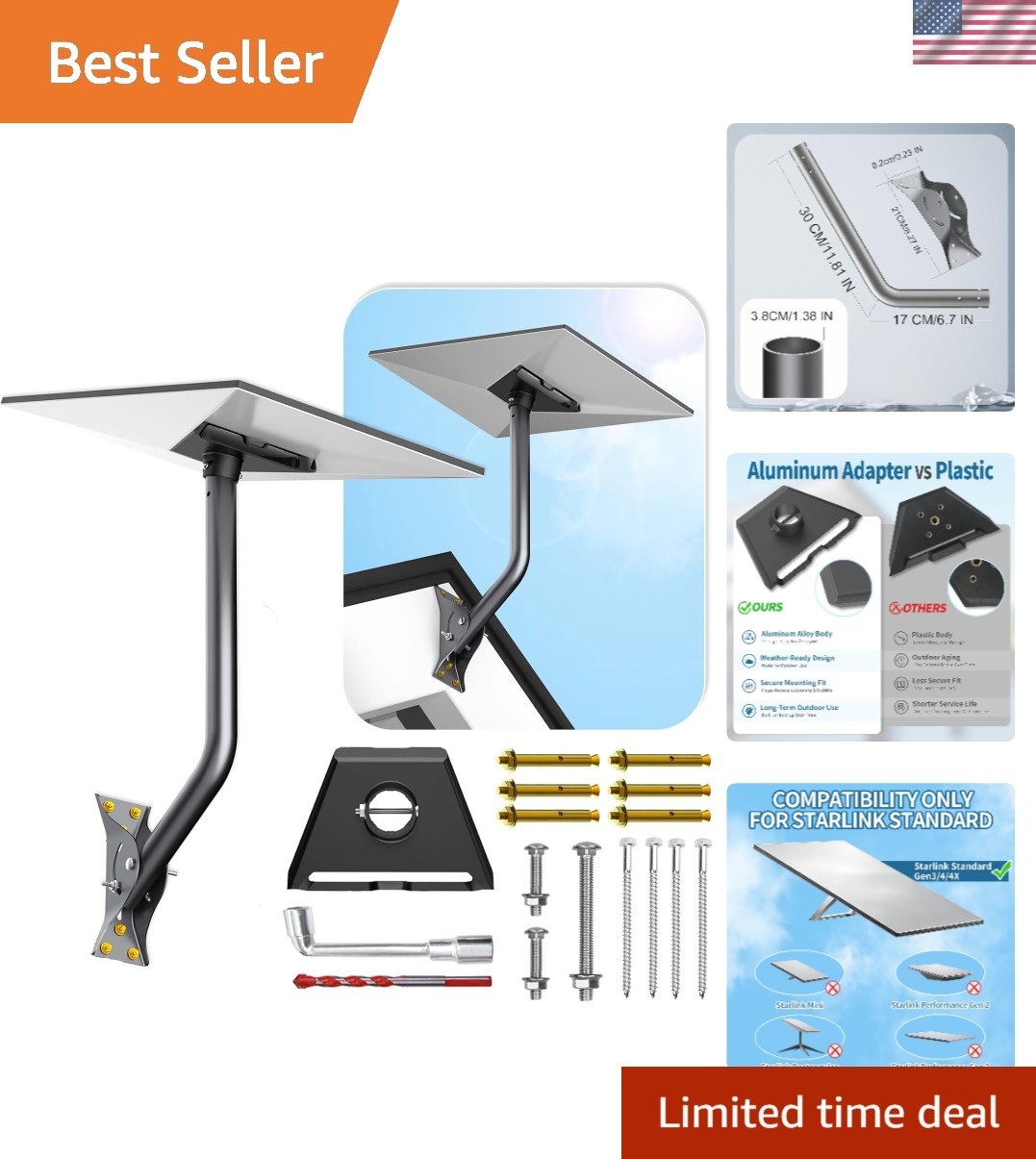 Durable Starlink 4/4X Adjustable Mounting Kit with  Aluminum Adapter