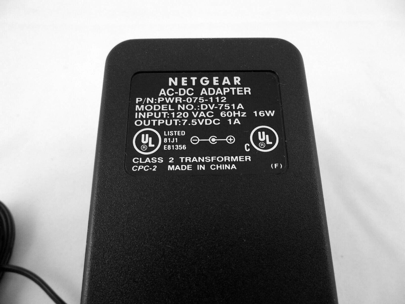 Netgear PWR-075-112 7.5V 1A AC/DC Adapter DV-751A