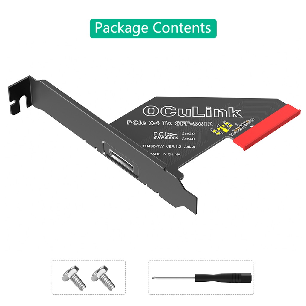 PCI-E 4X 4.0 to Oculink SFF-8611/8612 Adapter with Long Profile Bracket