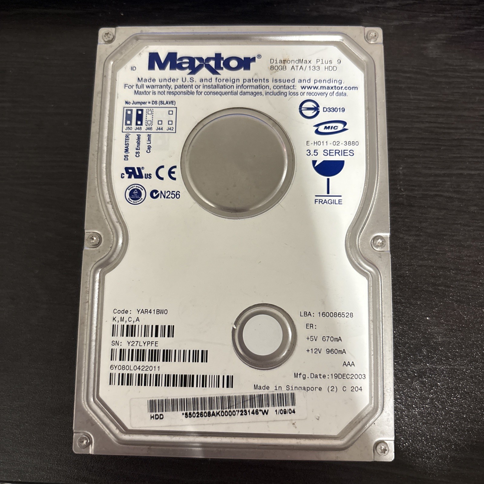 Maxtor E-H011-02-3880 Diamond Max Plus 9 80GB IDE ATA/133 Internal Hard Drive
