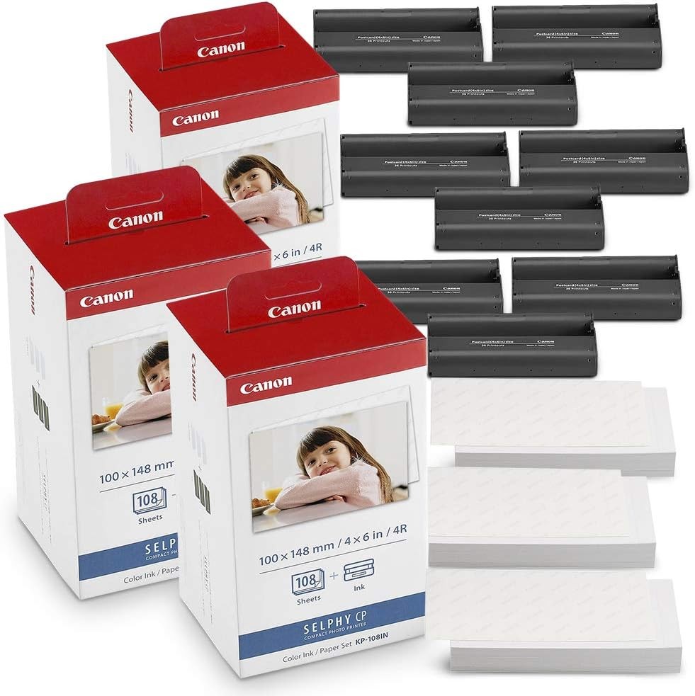 Canon KP-108IN Color Ink and Paper Set Includes Total of 324 Sheets and 9 Ink