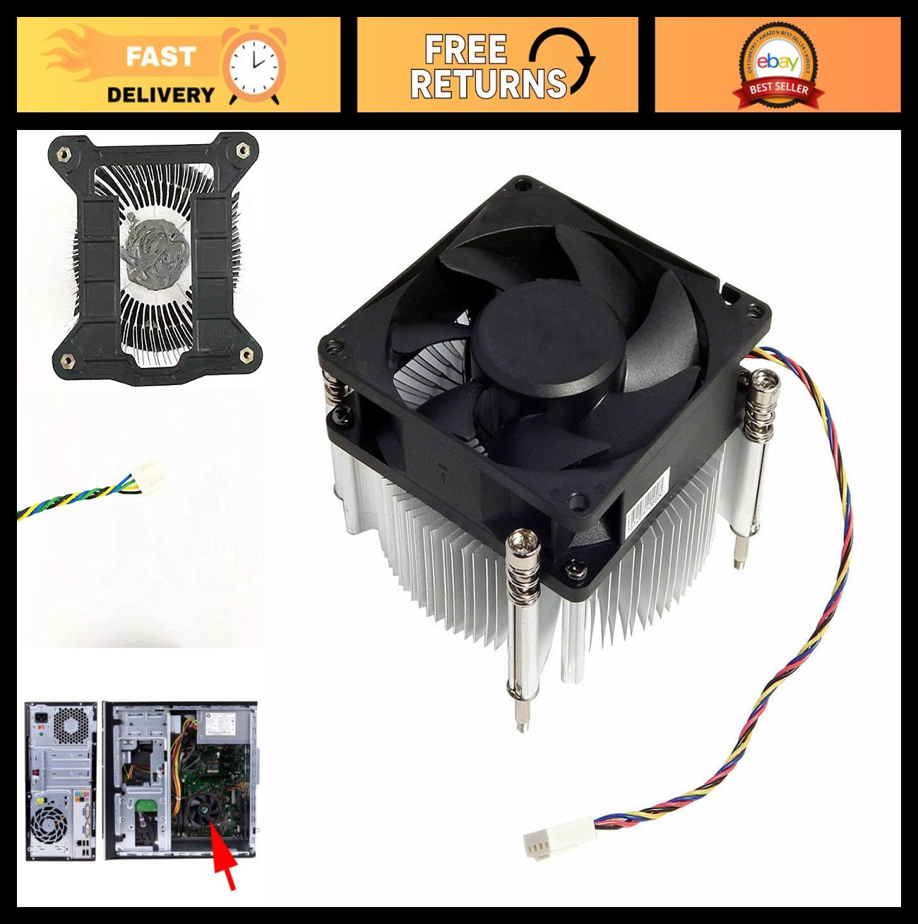 "CPU Heatsink Fan 4-Pin Replacement for Pro 3000 3010 3400 3500 Envy 700-216"