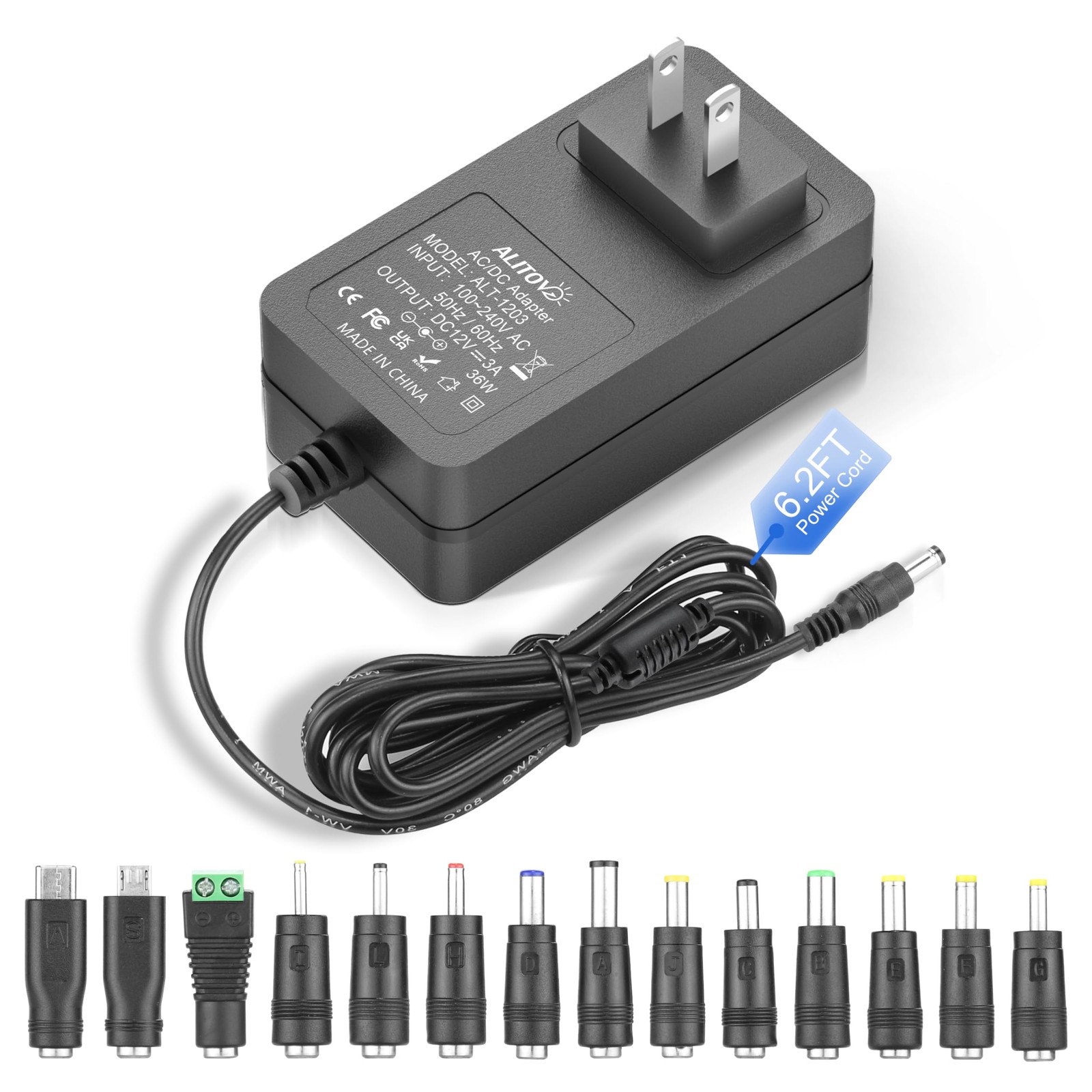 ALITOVE 12 Volt Power Supply 3A 36W Universal AC Adapter 100-240V Black 