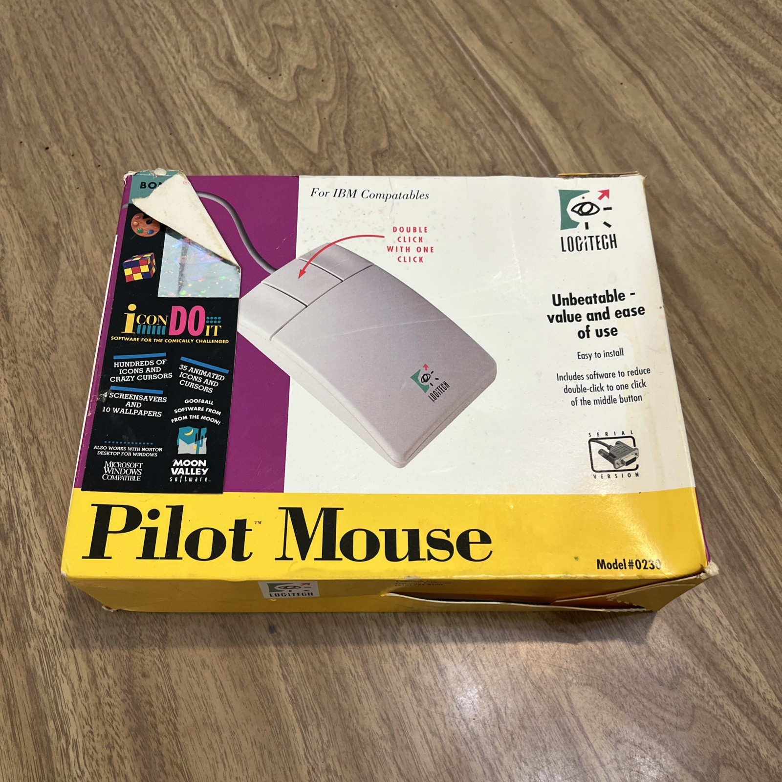 vintage Logitech Pilot Mouse (Model #0230, Serial Version)