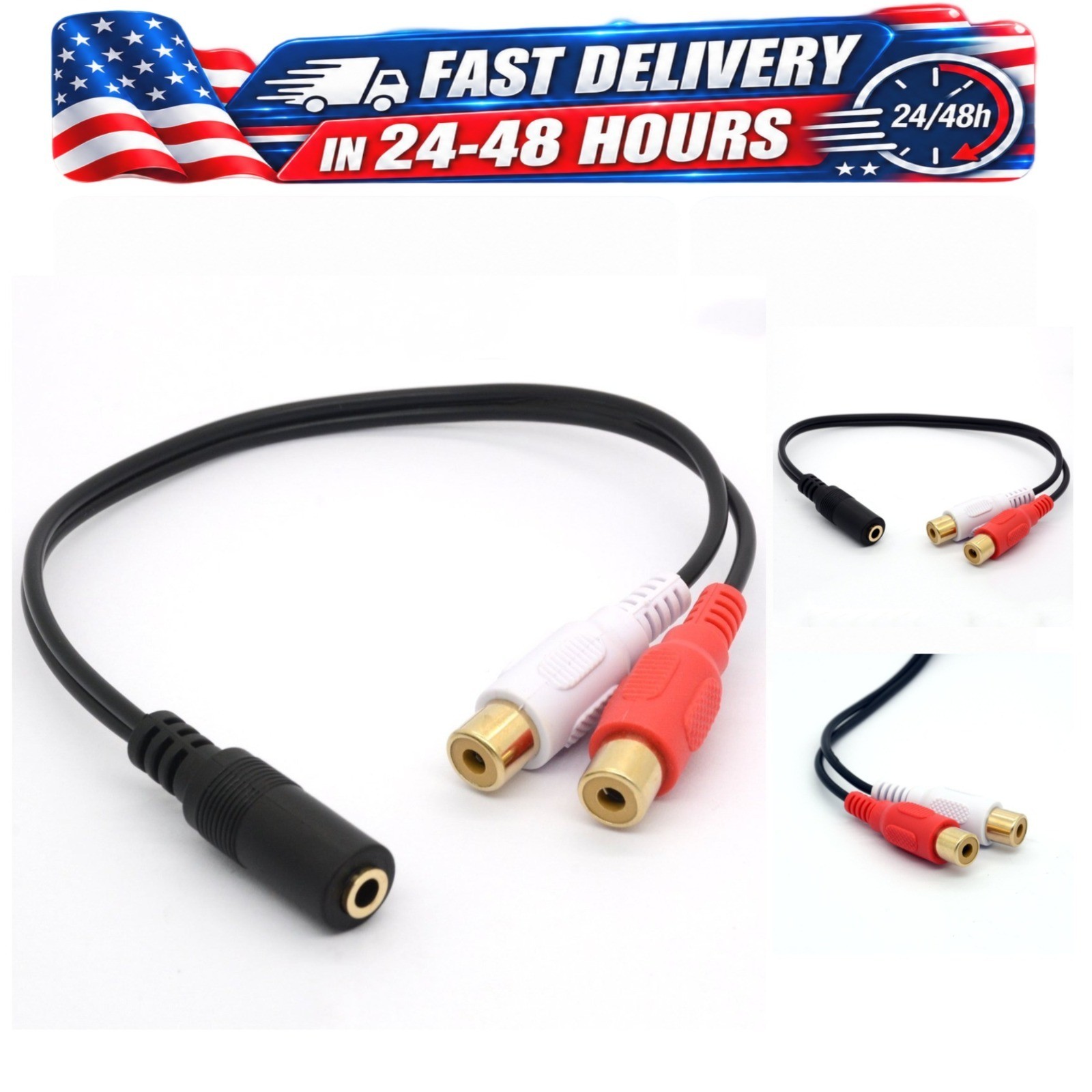 3.5mm to 2 RCA Audio Splitter Cable 8 inch Gold Plated Stereo Adapter for TV Amp