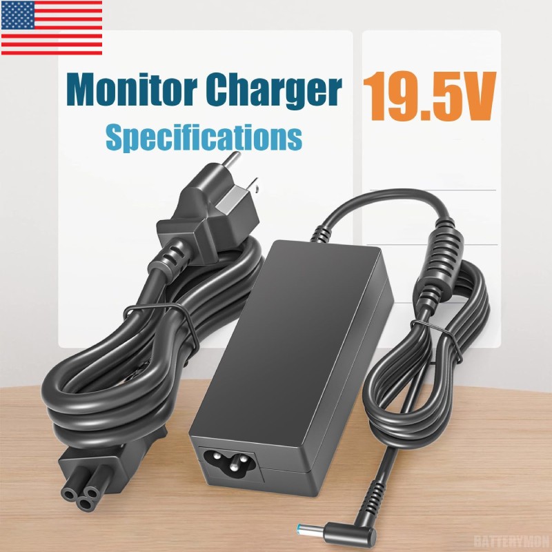 DC 19.5V Monitor Power Cord Compatible with HP m27f m27fe m27fq m27fw m24h m24f