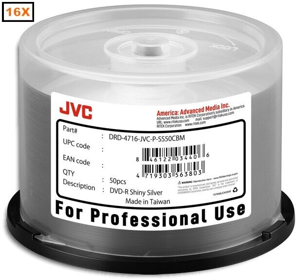 100-Pak JVC PRO (Ritek Pro) 16X 4.7GB Shiny-Silver Top DVD-R's in Cakebox