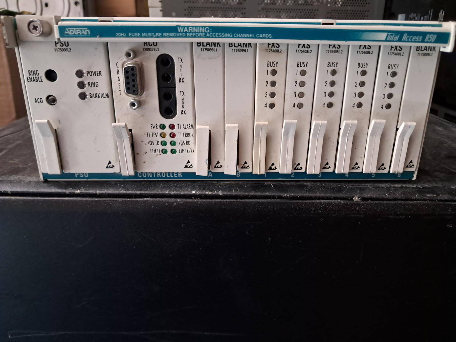 Adtran Total Access 850 Chassis PSU RCU 5 FXS Modules Tested Networking Unit
