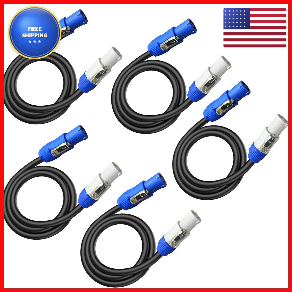 SYBECHATF 5Pack PowerCon 12AWG Extension Cable 3FT
