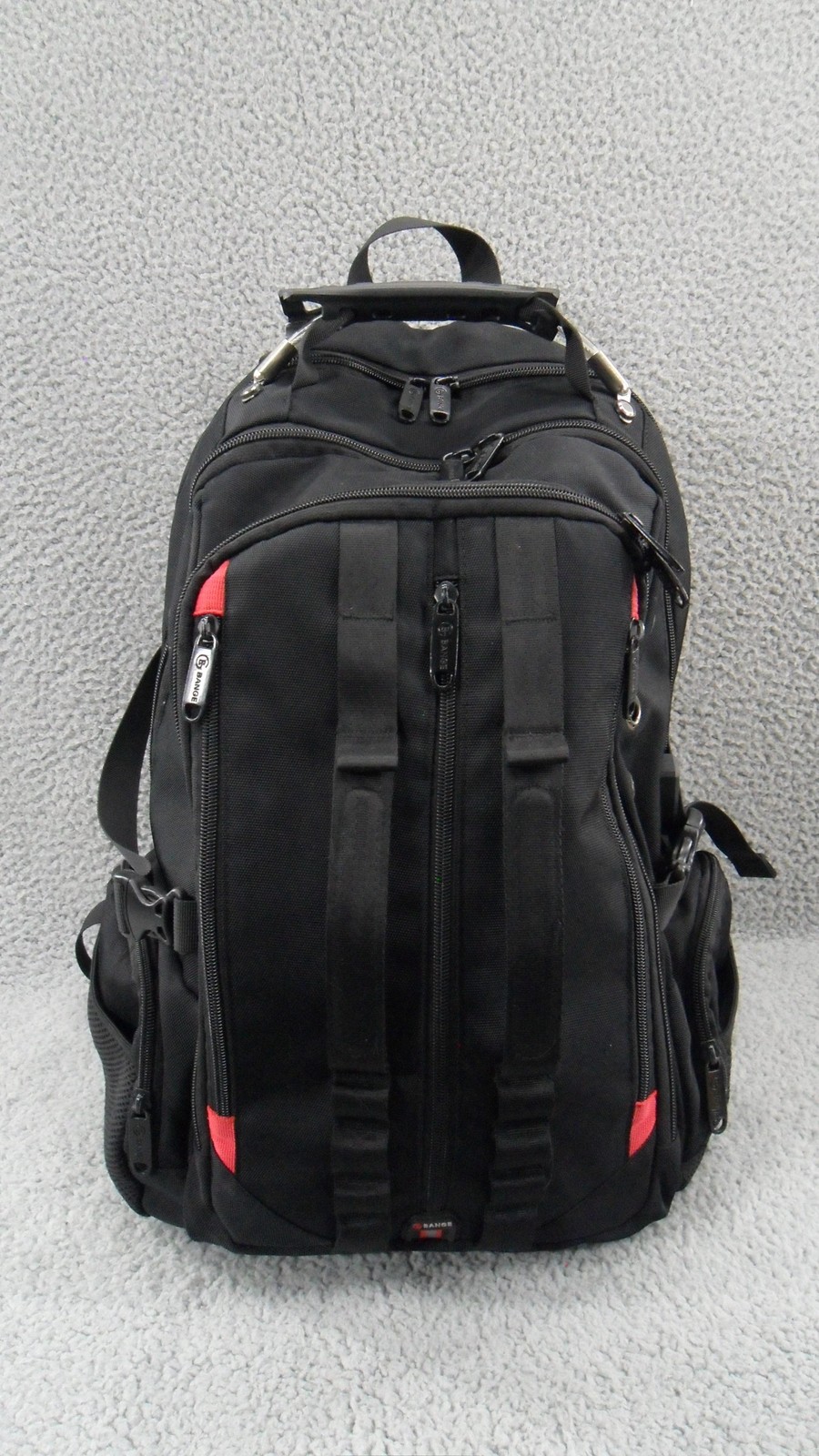 Bange Backpack Black Red Padded Nylon Laptop Travel Smart Daypack