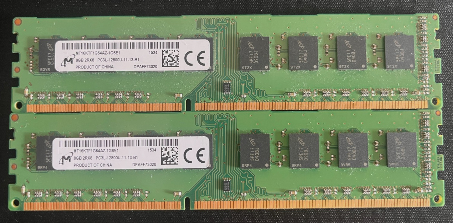 2 Pack 8GB RAM PC3L-12800U-2RX8  MT16KTF1G64AZ-1G6E1 Desktop Memory