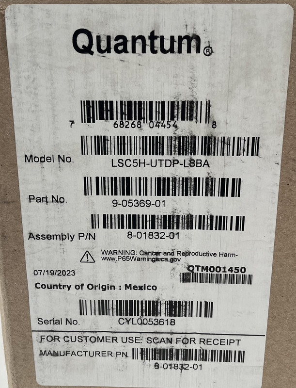 QUANTUM LSC5H-UTDP-L8BA TAPE DRIVE IBM LTO-8 FC 8GB LTO8 UDS3 DUAL FC 8-01832-01