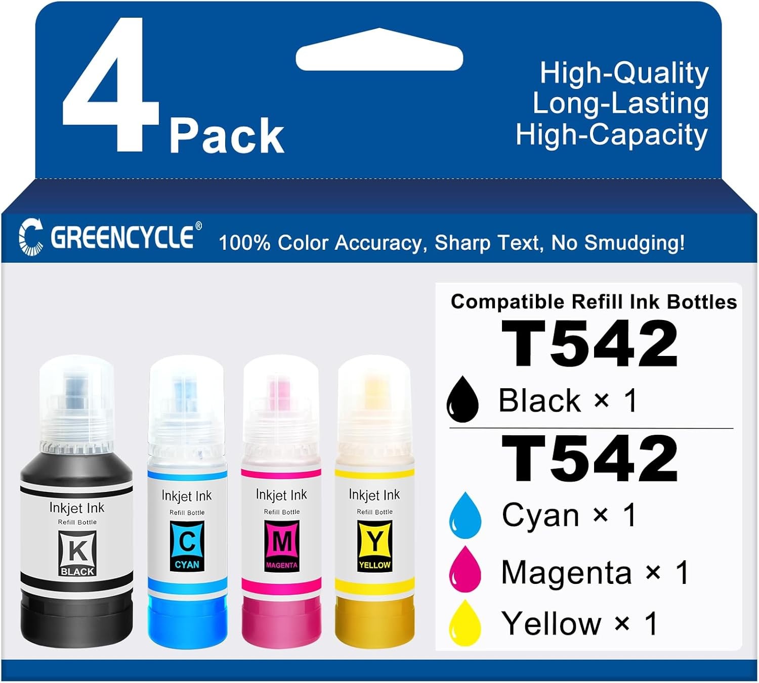 4PK 542 Refill Ink Bottles for T542 Works with ET-5150 ET-5170 ET-5180 ET-5800