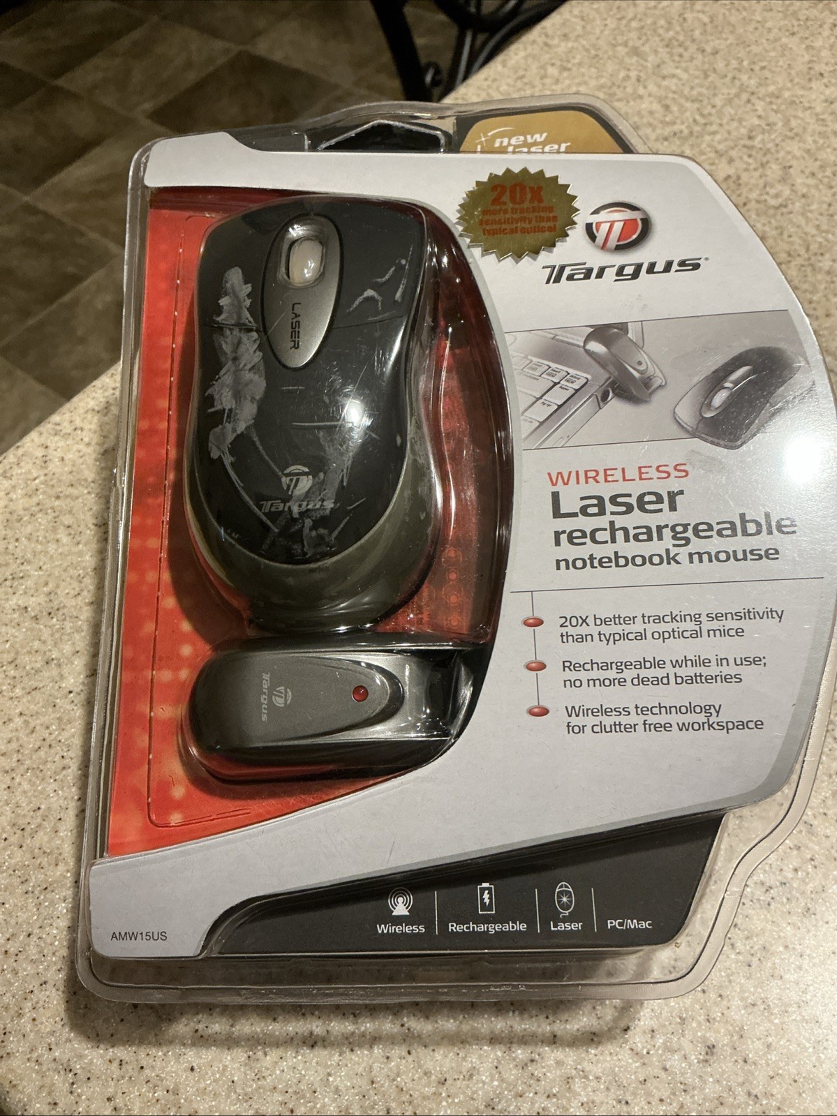 NOS Targus AWM15US Wireless Rechargeable Notebook Mouse w/Laser Pointer Sealed