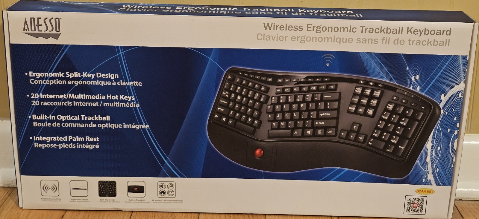 Adesso WKB-3500UB 2.4Ghz Wireless Desktop Ergonomic Trackball Keyboard Complete