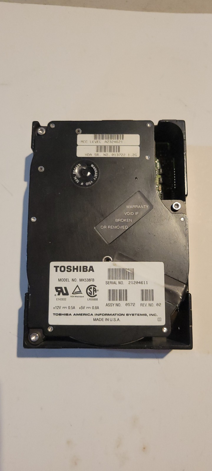 Hard Drive SCSI Disk Toshiba MK538FB A3324221 0572 Rev 02 HDD 1.2G