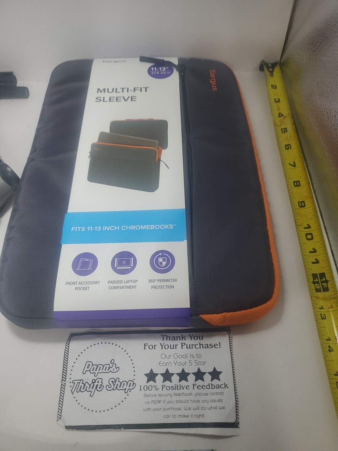 TARGUS 11-13"  MULTI  FIT SLEEVE LAPTOP, CROME BOOKS. GRAY WITH ORANGE  TRIM