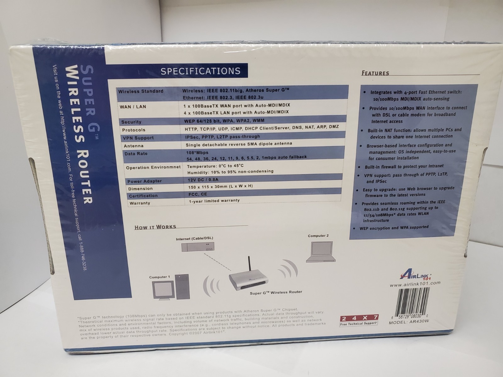 AirLink 101 AR430W 108Mbps 802.11g Wireless Access Point/Repeater/Bridge 108Mbps