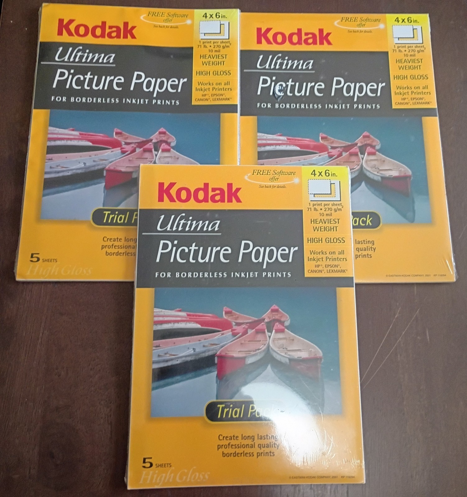 Lot of 3 Kodak Ultima Picture Paper Borderless Inkjet, 15 High Gloss Sheets
