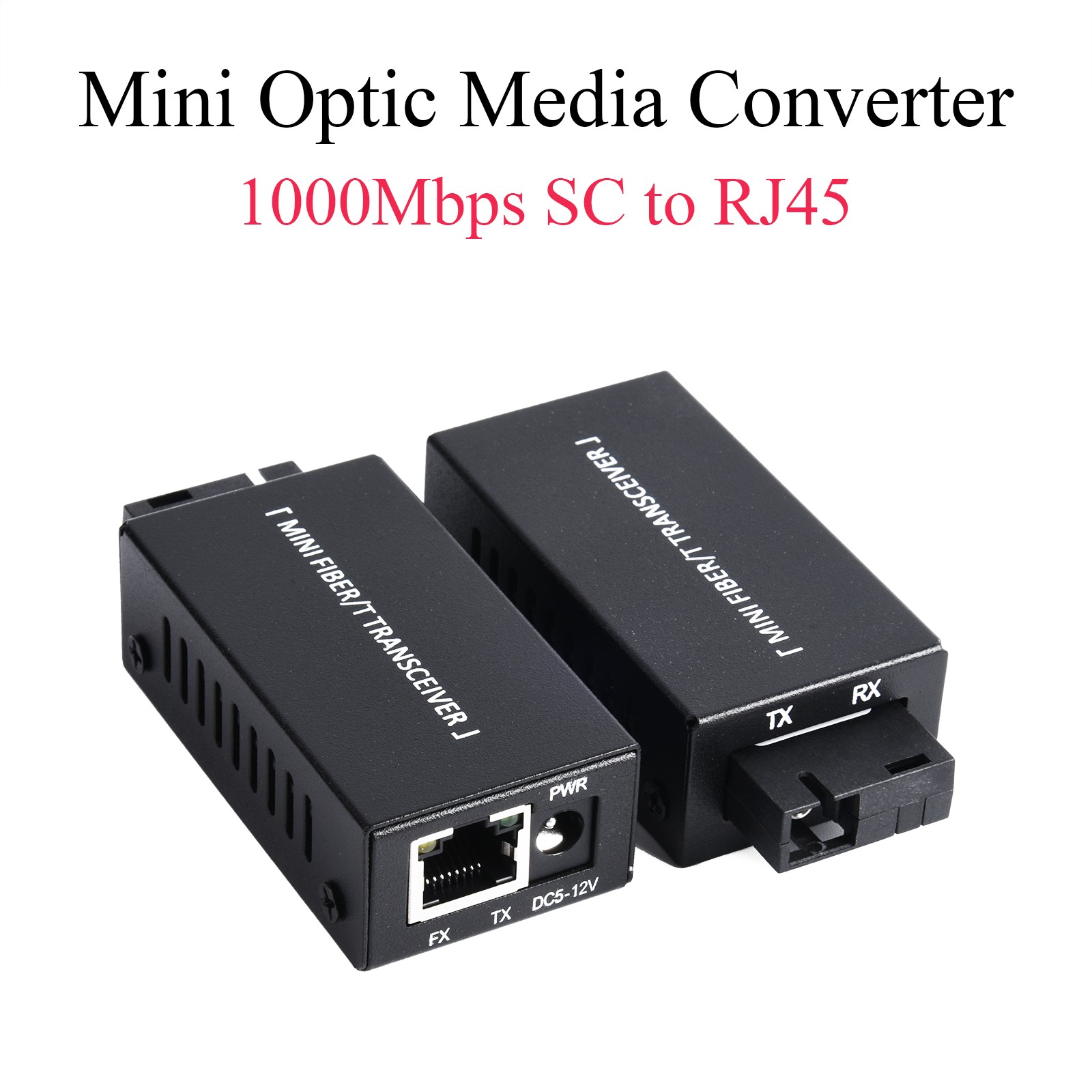 1Pair Fiber Media Converter Gigabit 100/1000Mbps SC to RJ45 Port Up to 20KM