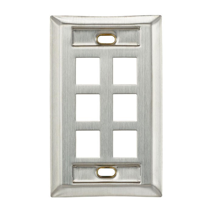 Leviton 43080-1L6 1-Gang 6-Port Stainless Steel Wallplate with ID Windows