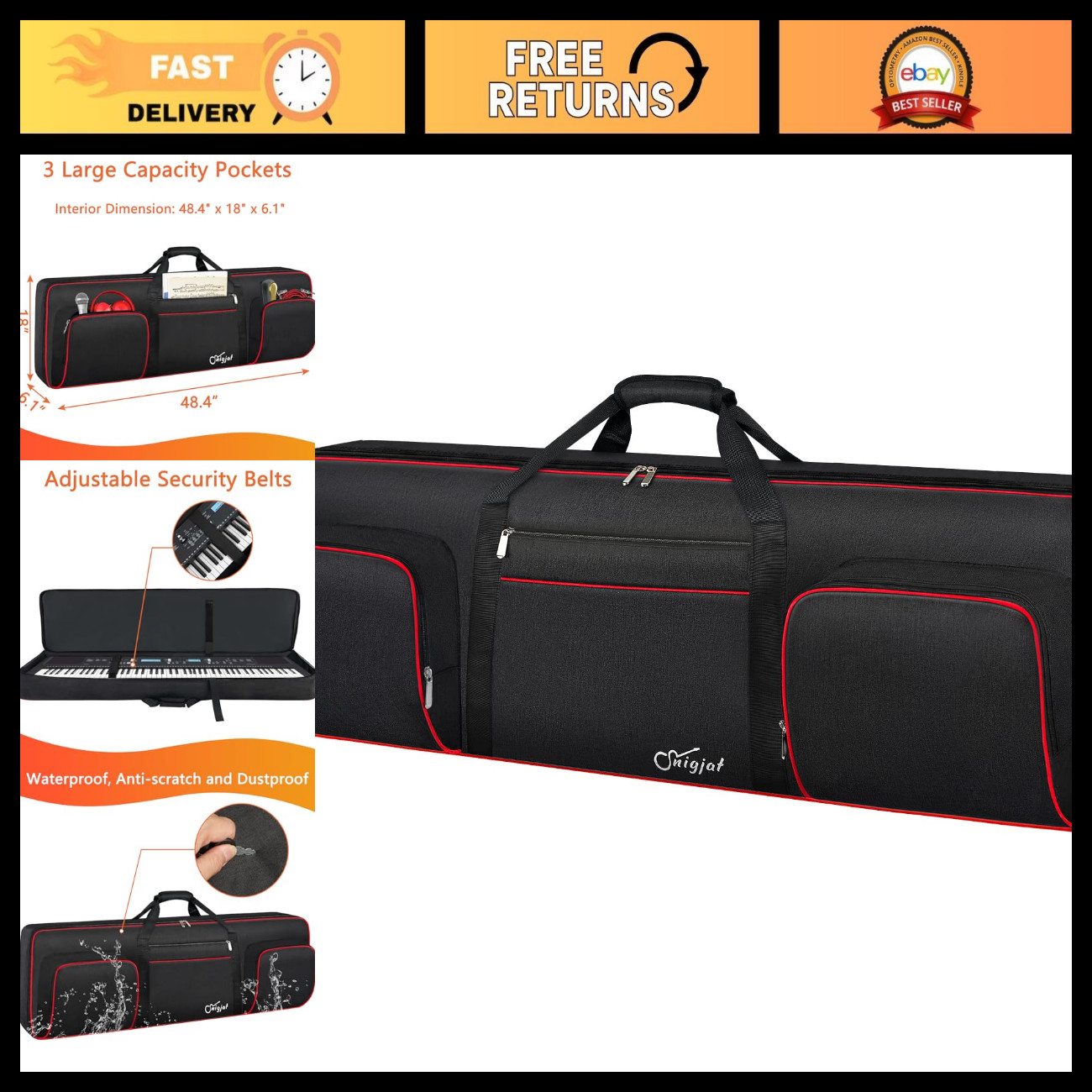 76-Key Keyboard Case with Soft Padding & Adjustable Shoulder Straps - Durable Pr