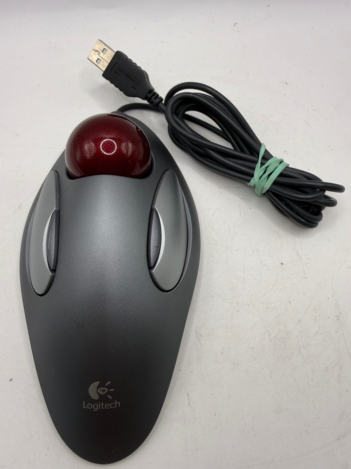 Logitech TrackMan Marble T-BC21 USB Wired Trackball Mouse Red Ball Tested Works