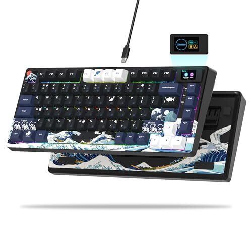 Womier S-K80 75% Keyboard with Color Multimedia Display Black Kanagawa Theme