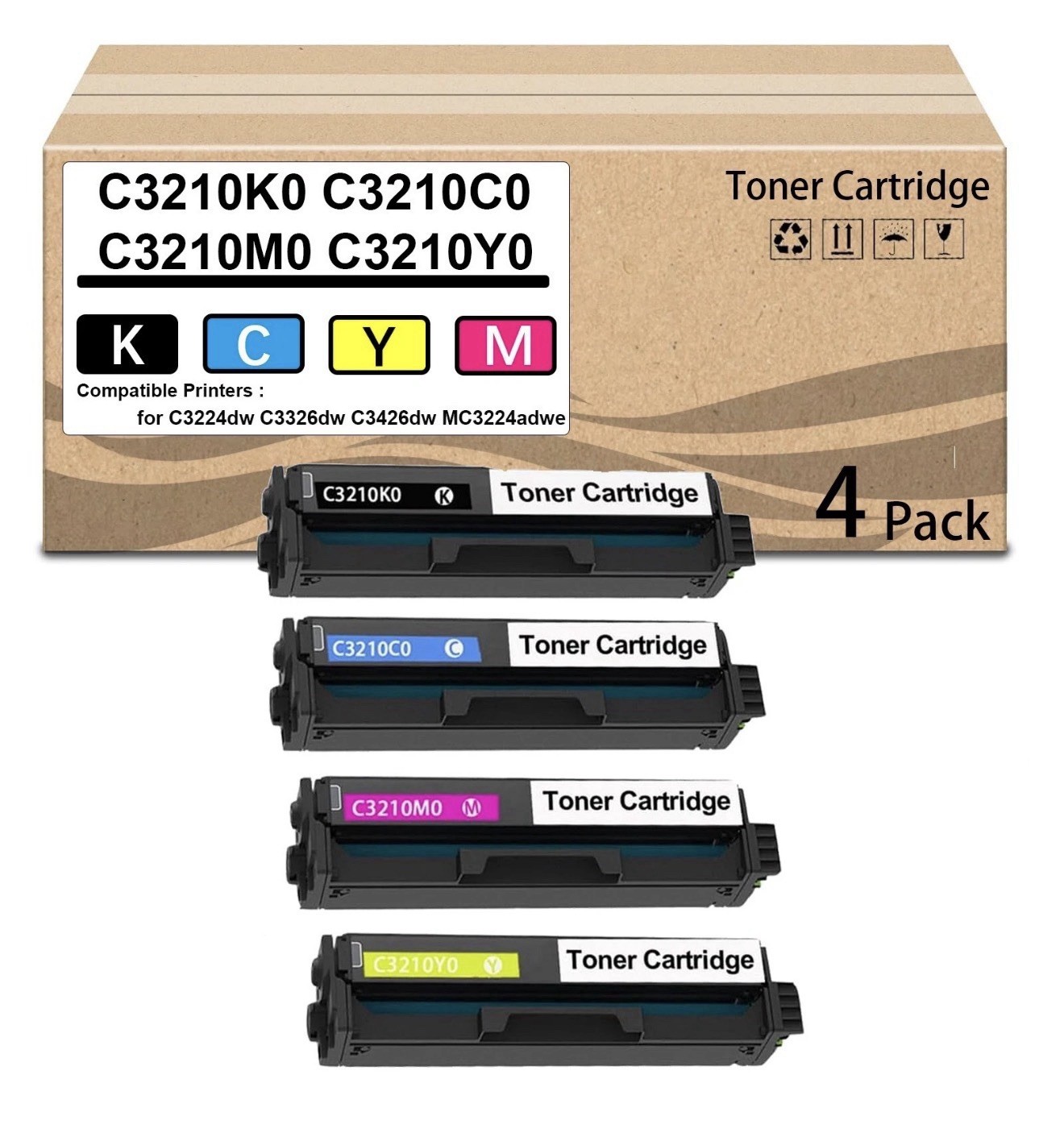 4 Pack C3210K0 C3210C0 C3210M0 C3210Y0 Toner Cartridge Use for C3224dw C3326dw