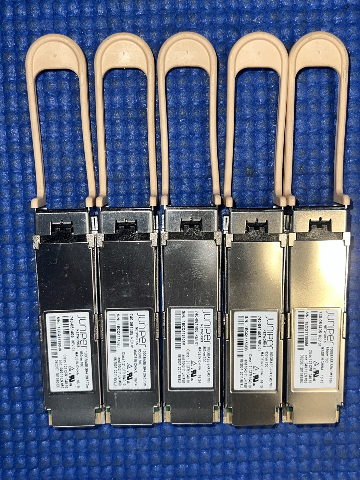 LOT OF 5) JUNIPER JNP-QSFP-100G-SR4 740-061405 100GBASE-QSFP28 850NM TRANSCEIVER