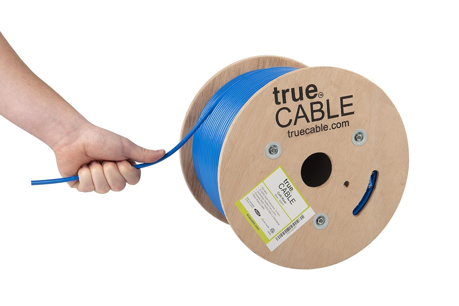 Bulk Ethernet Cable trueCABLE Cat6 500ft Blue CMR 23AWG Solid