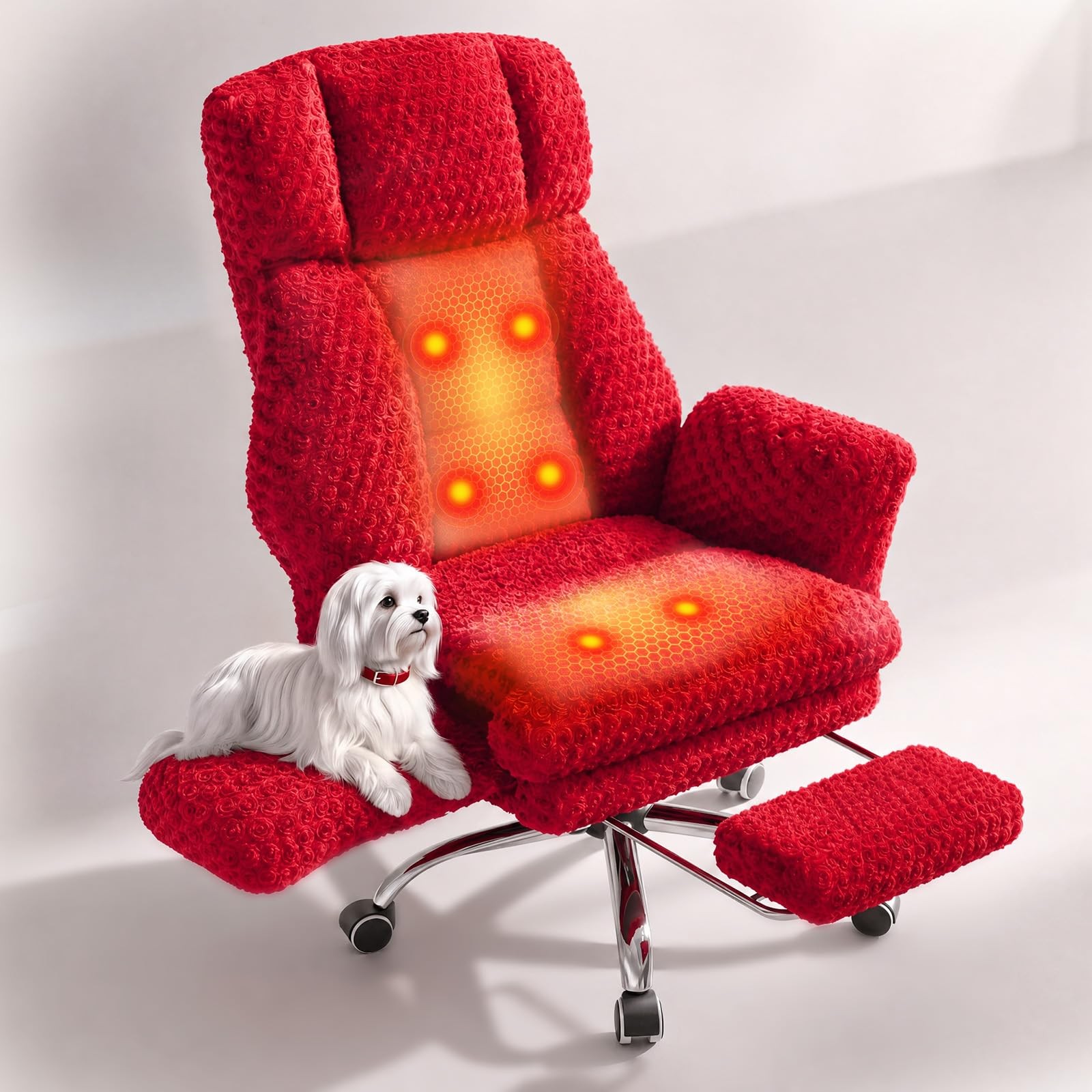 Heated Massage Office Chair Big Tall 6 Point Vibration Footrest Pink