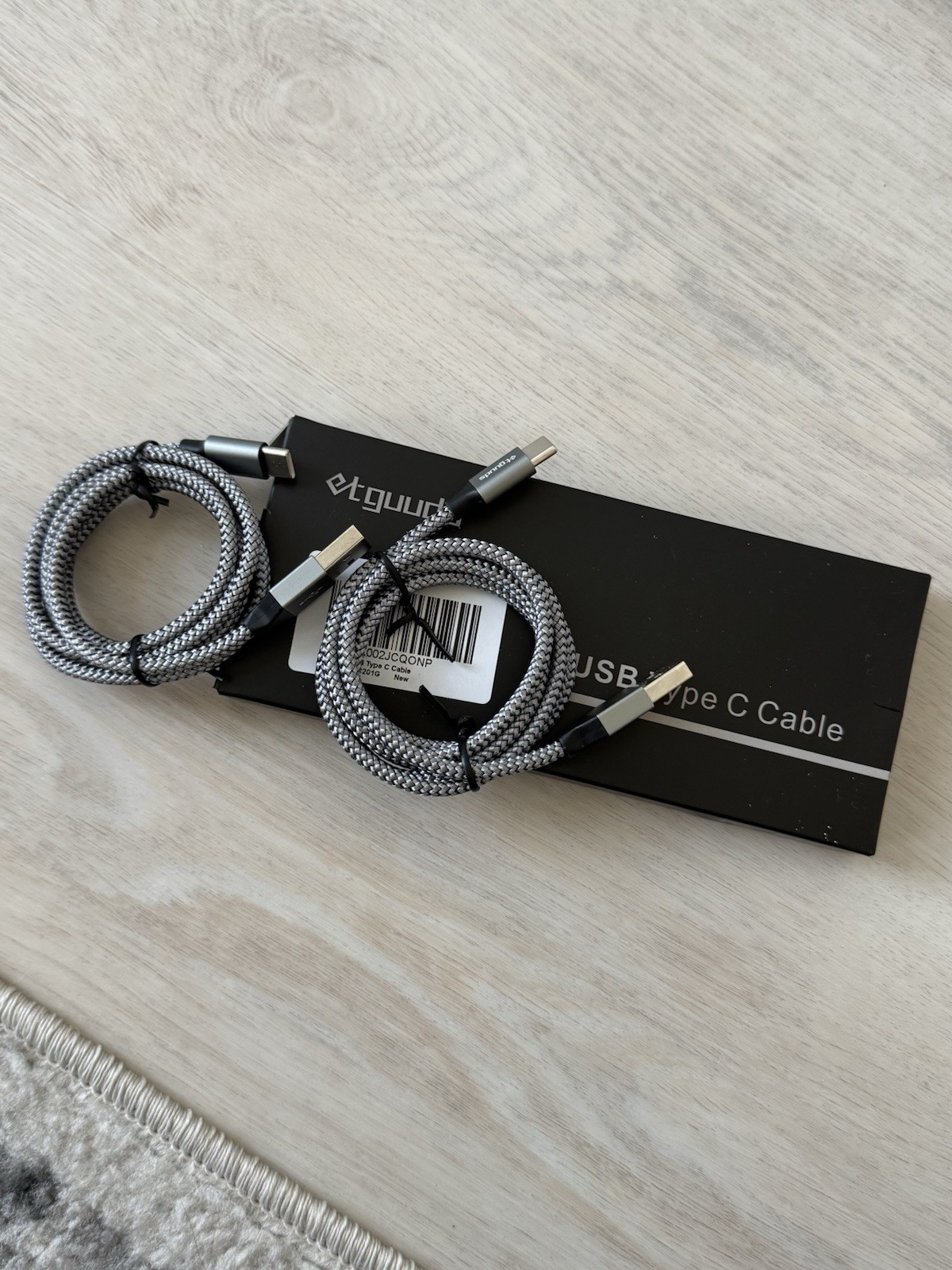 etguuds Braided USB-C to USB-C Cable Gray 2-Pack Durable 1:1 Connection