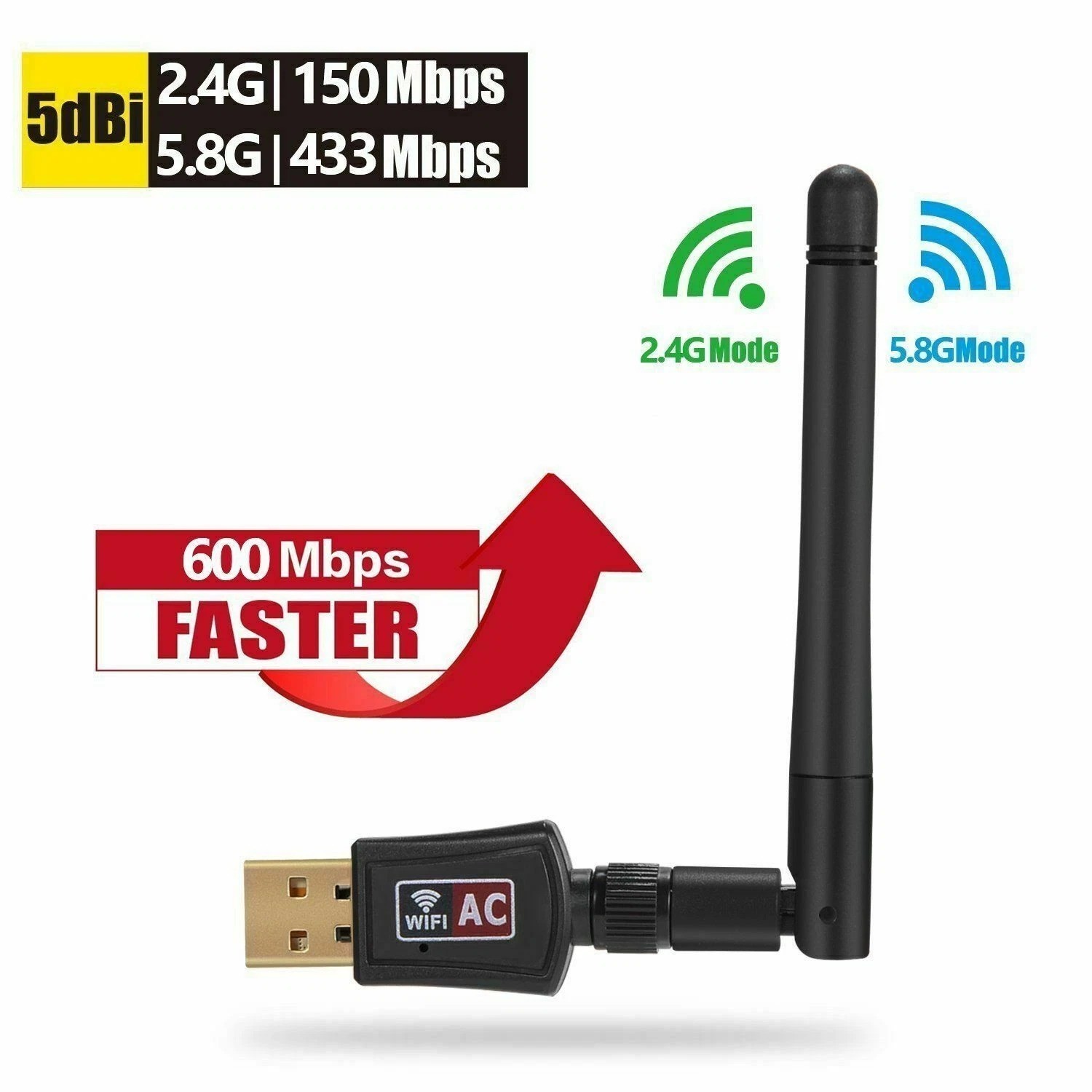 EDUP AC600Mbps 5.8Ghz/2.4Ghz Dual Band Wireless USB WIFI Adapter -...