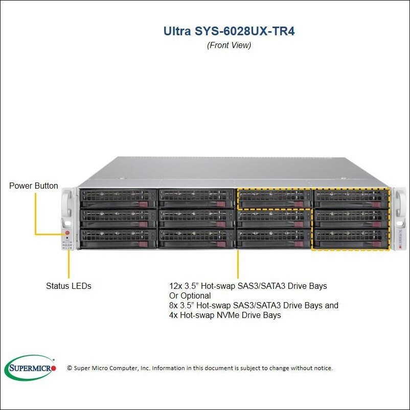 2U 12 Bay SuperMicro RAID Server SYS-6028UX-TR4 2x Xeon 12 Core 128G RAM 6x PCIA