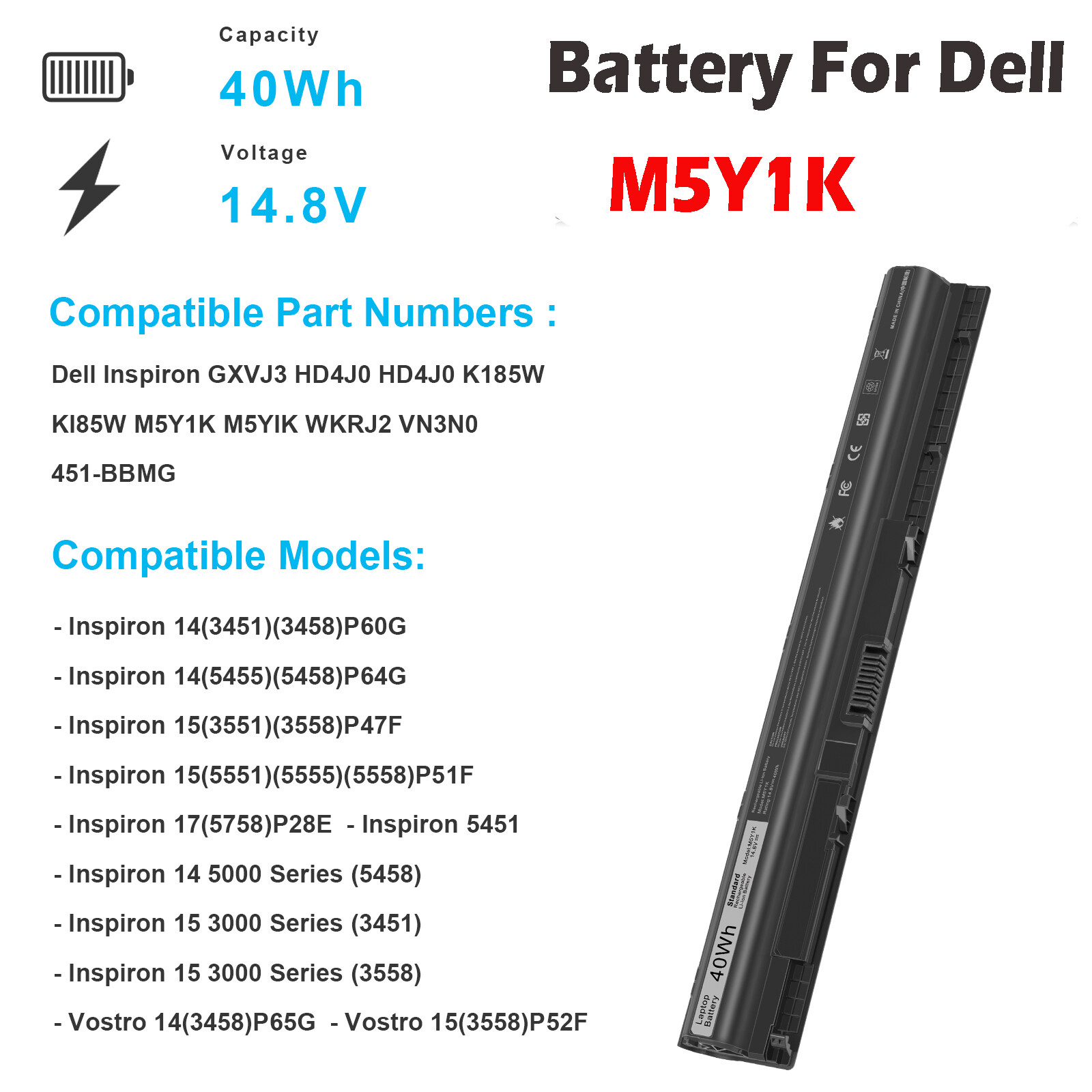 LOT Battery For Dell Inspiron 15 5000 3000 Series 5566 5559 3567 Type M5Y1K