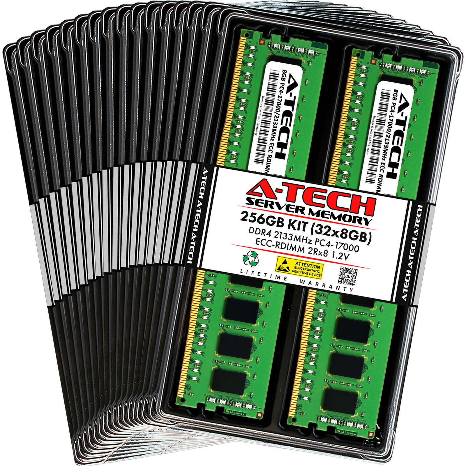 A-Tech 256GB 32x 8GB 2Rx8 PC4-17000R DDR4 2133 ECC REG RDIMM Server Memory RAM