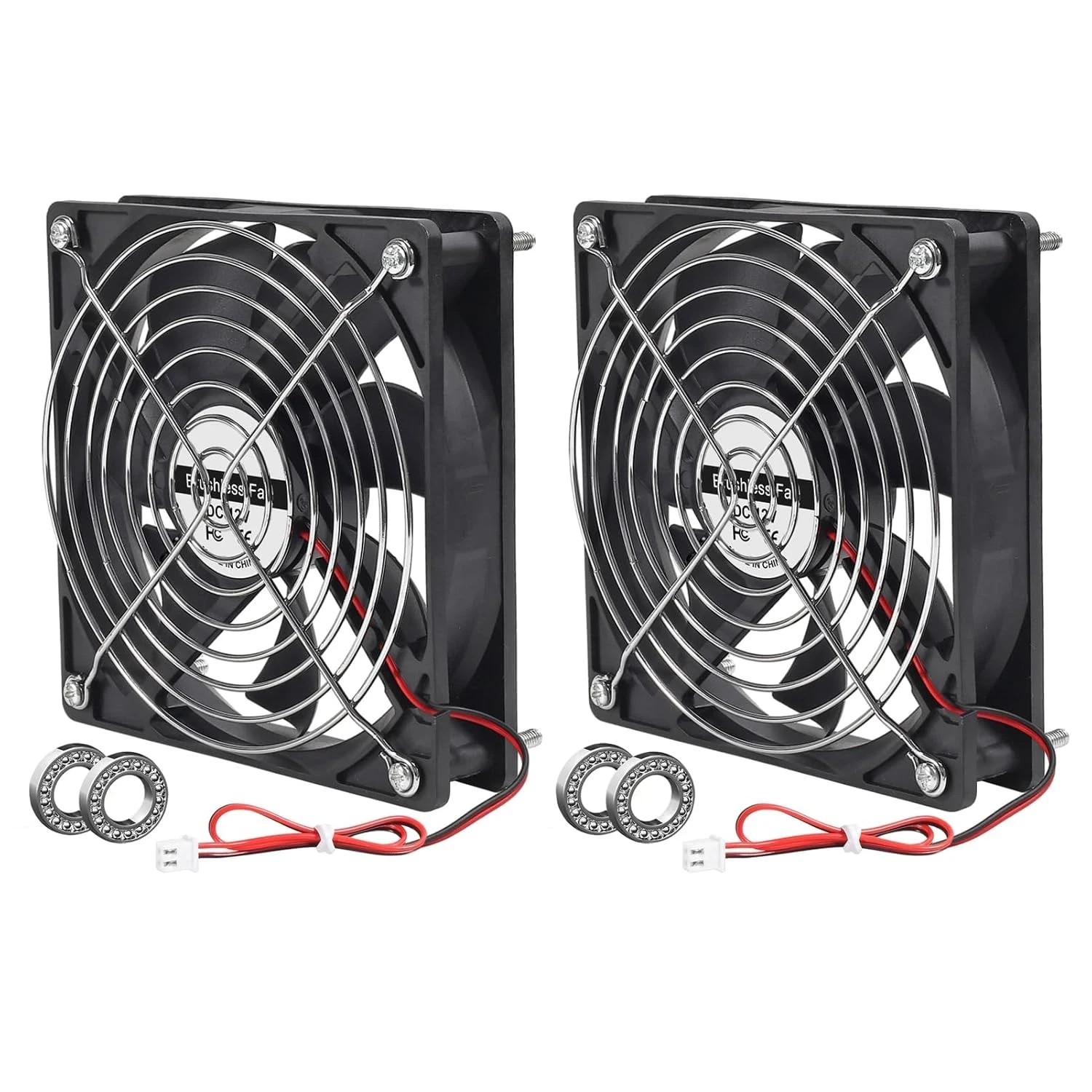 2-Pack 120mm 12V Brushless DC Cooling Fans, Dual Ball Bearing Exhaust Fan