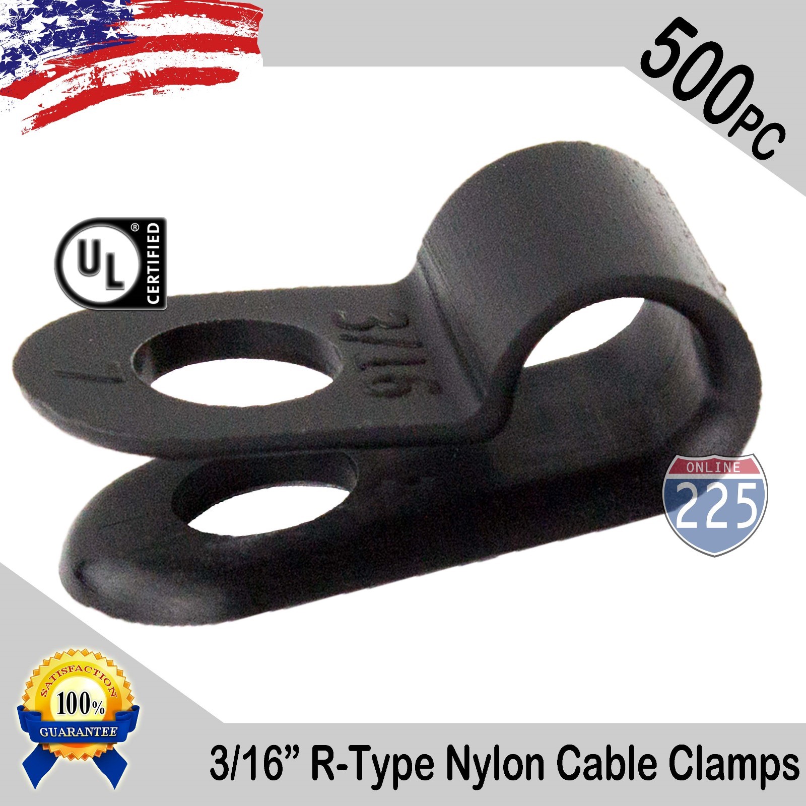 500 PCS PACK 3/16" Inch R-Type CABLE CLAMPS NYLON BLACK HOSE WIRE ELECTRICAL UV