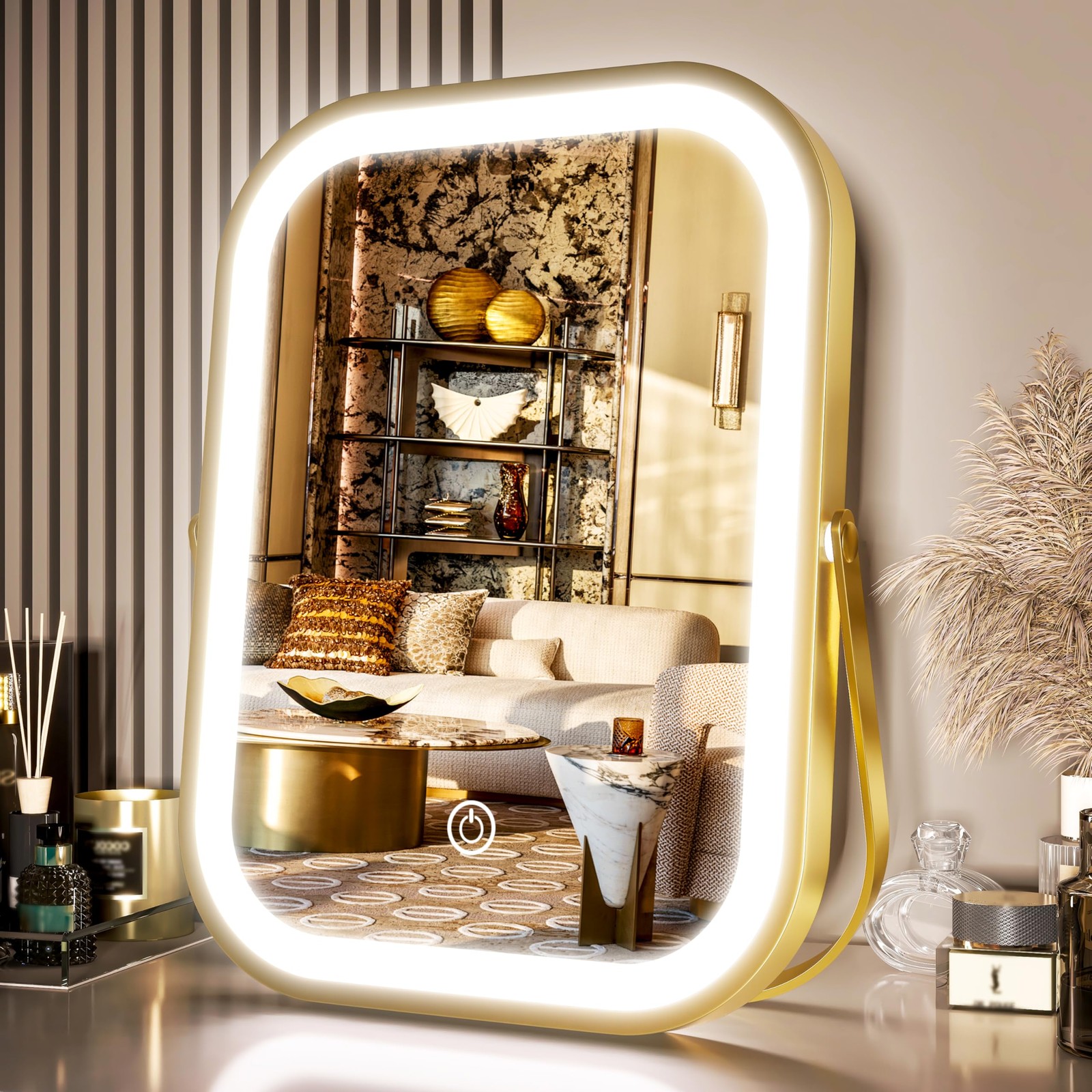 PRIMETEK Travel Makeup Mirror with Lights, Portable Small Beauty LED Vanity Mirr