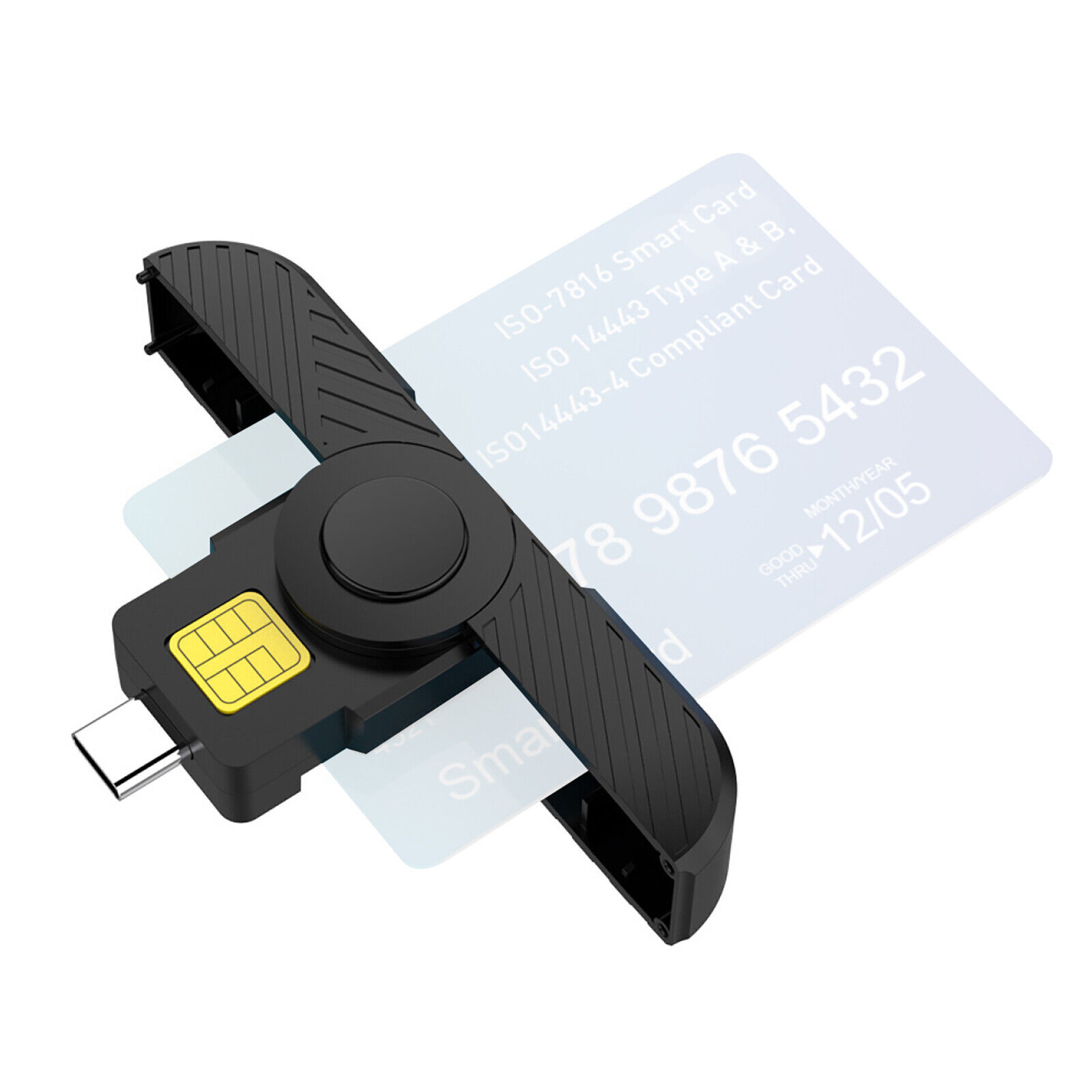 Plug&Play Folding DOD Type C Common Access CAC SIM / IC Bank Smart Card Reader
