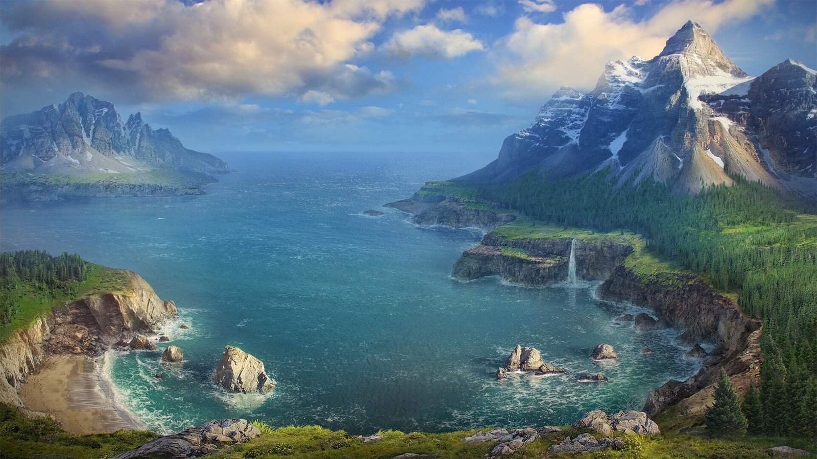 Landscape  art bay mountains sea Custom Gaming Mat Desk