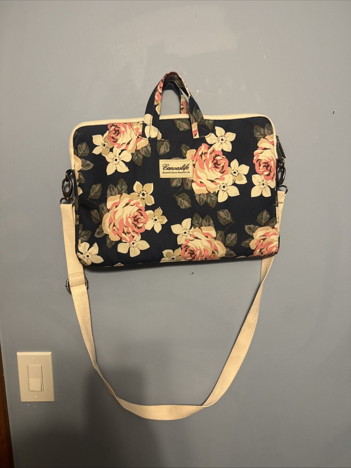Canvaslife White Rose Patten Laptop Sleeve 14 inch 14.0 inch Laptop case Bag