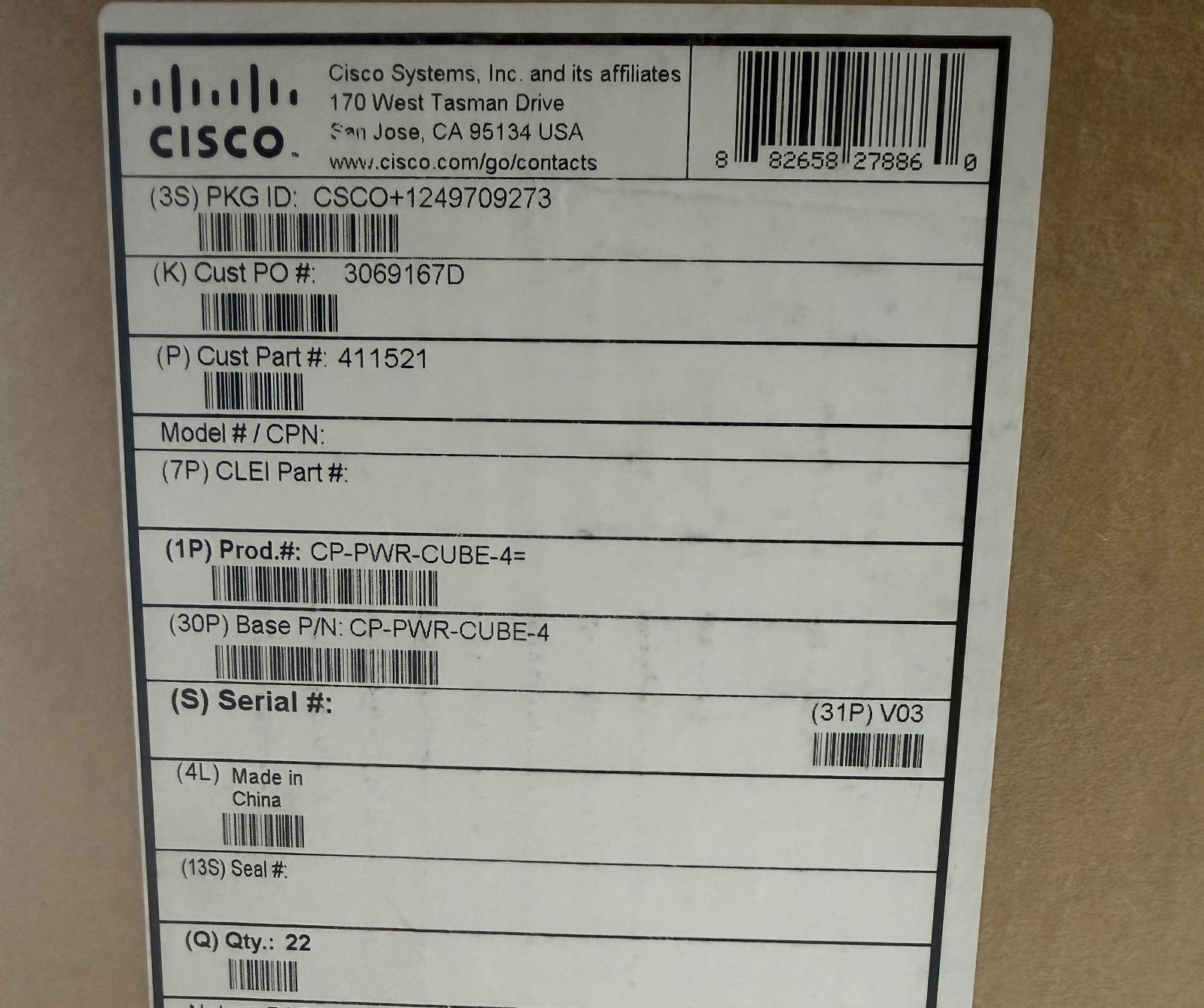 LOT 22 CISCO CP-PWR-CUBE-4= POWER ADAPTER FOR 8811 8841 8845 8851 8861 886 *NEW