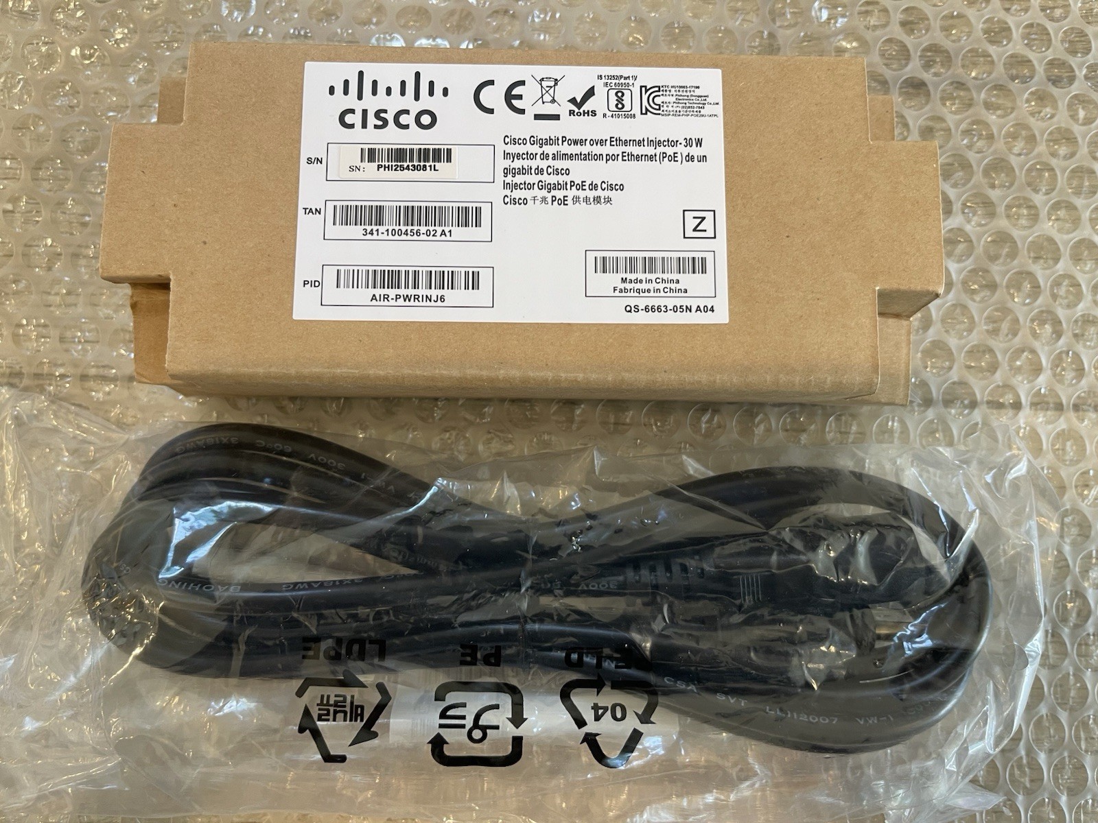 NEW Cisco AIR-PWRINJ6 Gigabit Power over Ethernet Injector Power 30A