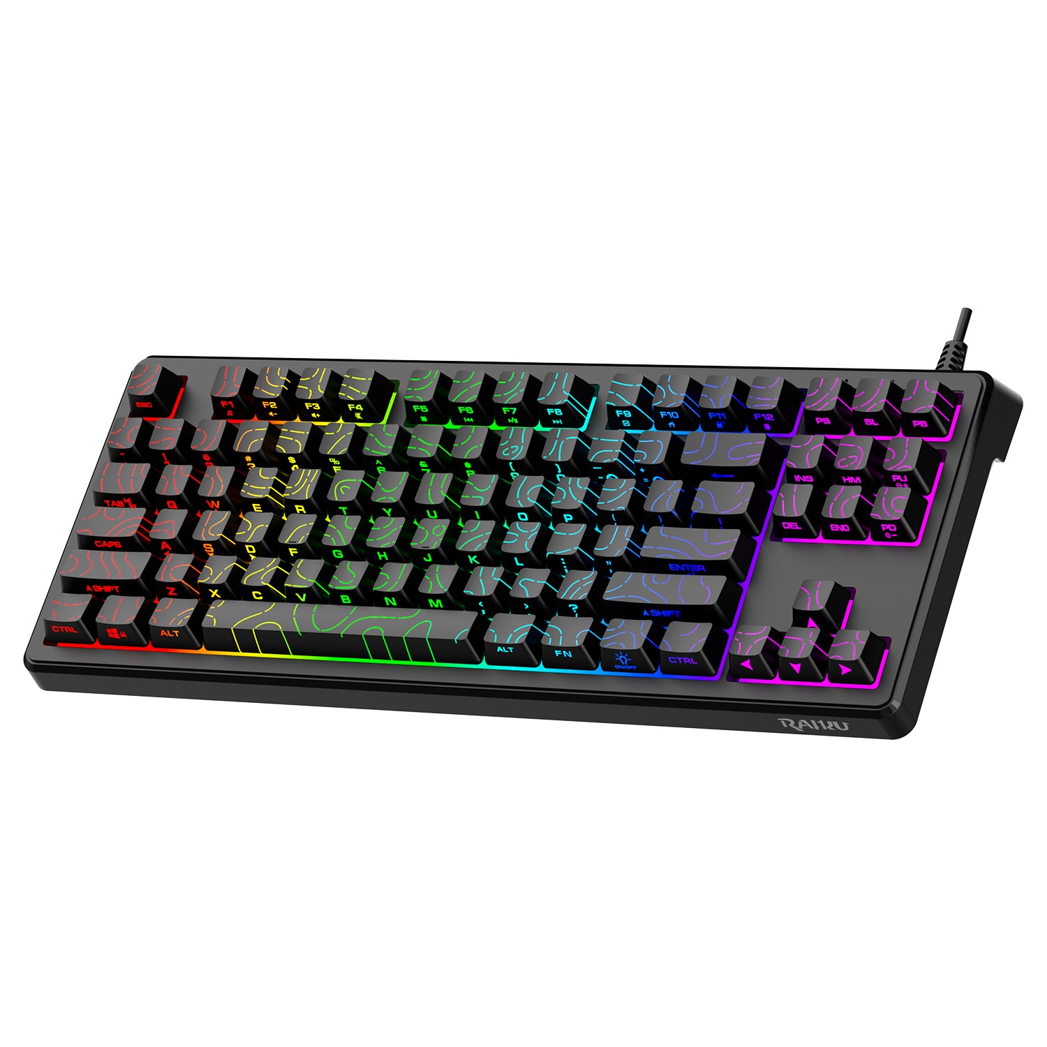 87-Key Wired Gaming Keyboard, 80%, Mechanical Feel, Rainbow RGB Backlit, TKL