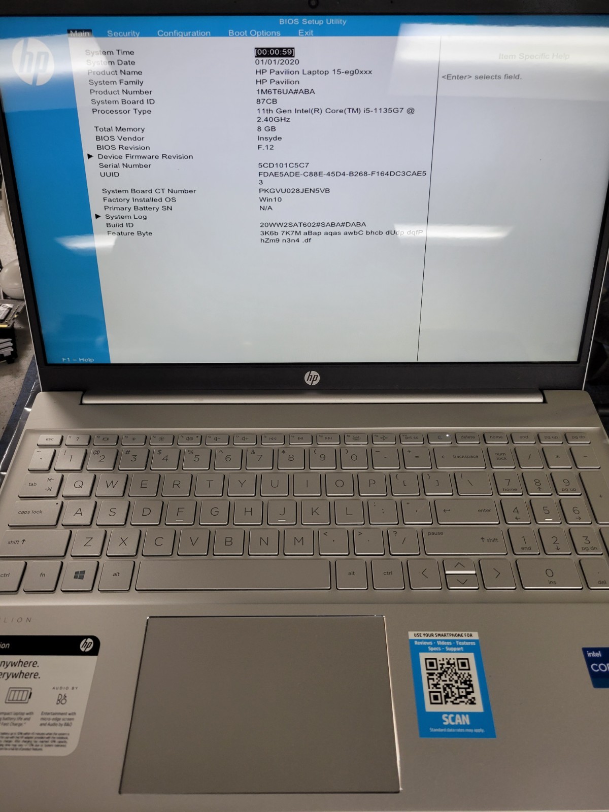 HP Pavilion 15-eg0065st 15.6" i5-1135G7@2.4GHz (NO OS/SSD/Batt) *BIOS* | LP661